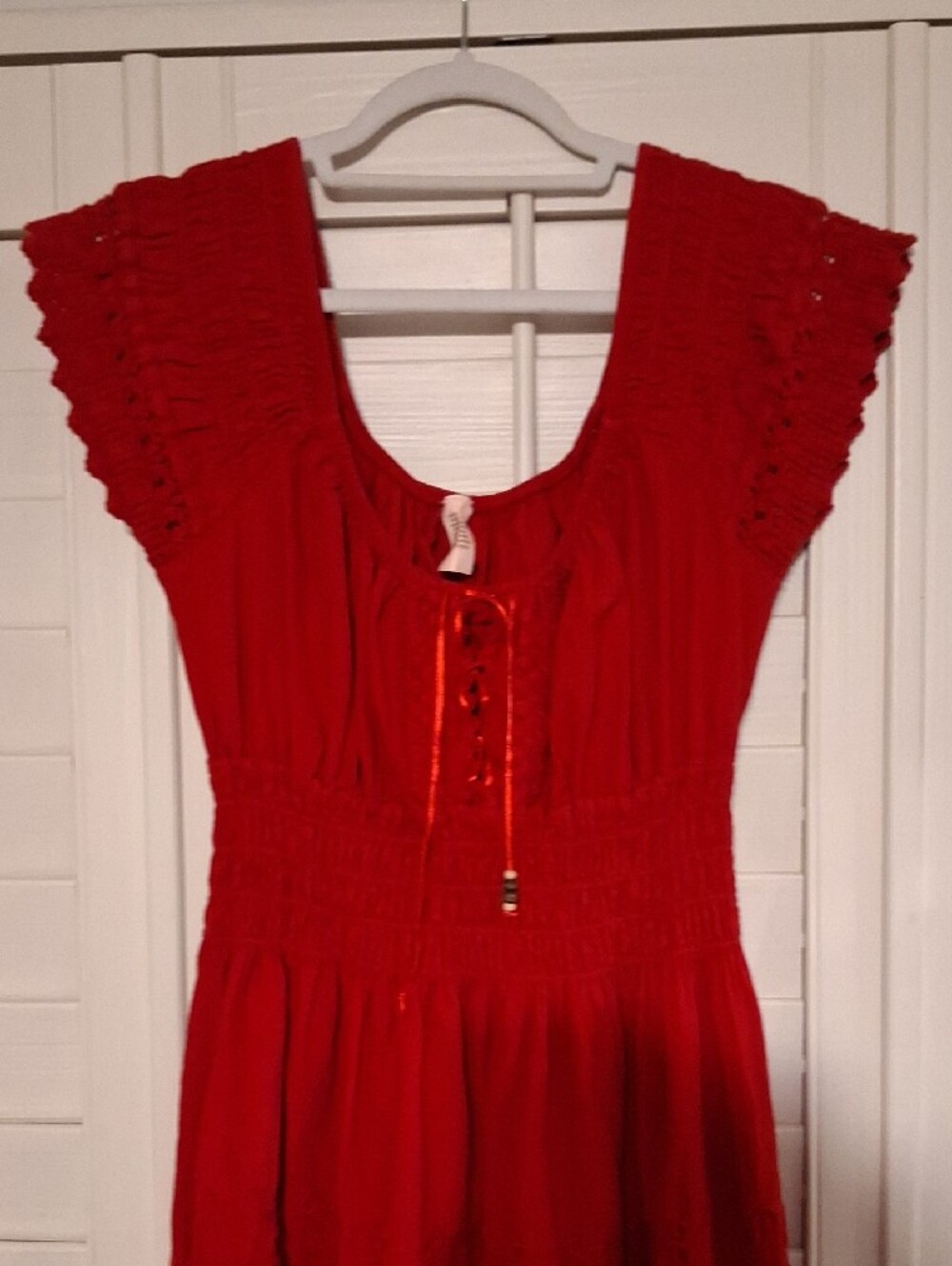 Red Peasant 100% Cotton Dress size Medium - Picture 2 of 10